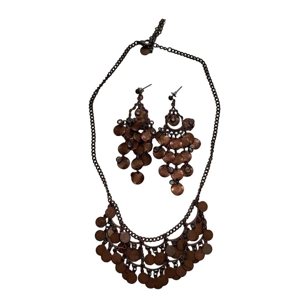 Bronze Vintage Necklace Earrings Fashion Jewelry Set